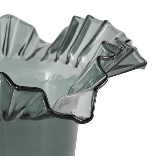 Green Glass Floral Tulip Inspired Ombre Vase with Wavy Opening
